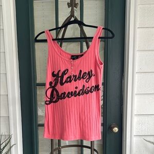Harley-Davidson Coral Pink Ribbed Tank with Black Sequin Logo Medium